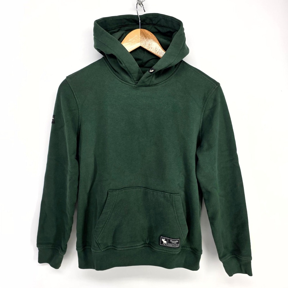 Abercrombie Kids Hoodie 11/12 Green Fleece Pullover Logo Patch Sweatshirt